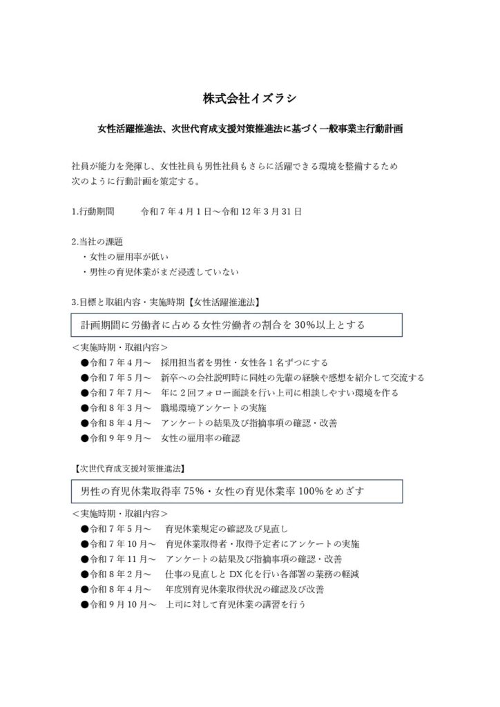 女性活躍推進法、次世代育成支援対策推進法に基づく一般事業主行動計画